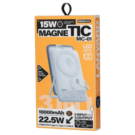 Power bank Magnétique avec câbles de charge C-C rapide 22,5 W 10000 mAh MC-01 REMAX - Gris — REMAX · Smarty Paris 18e